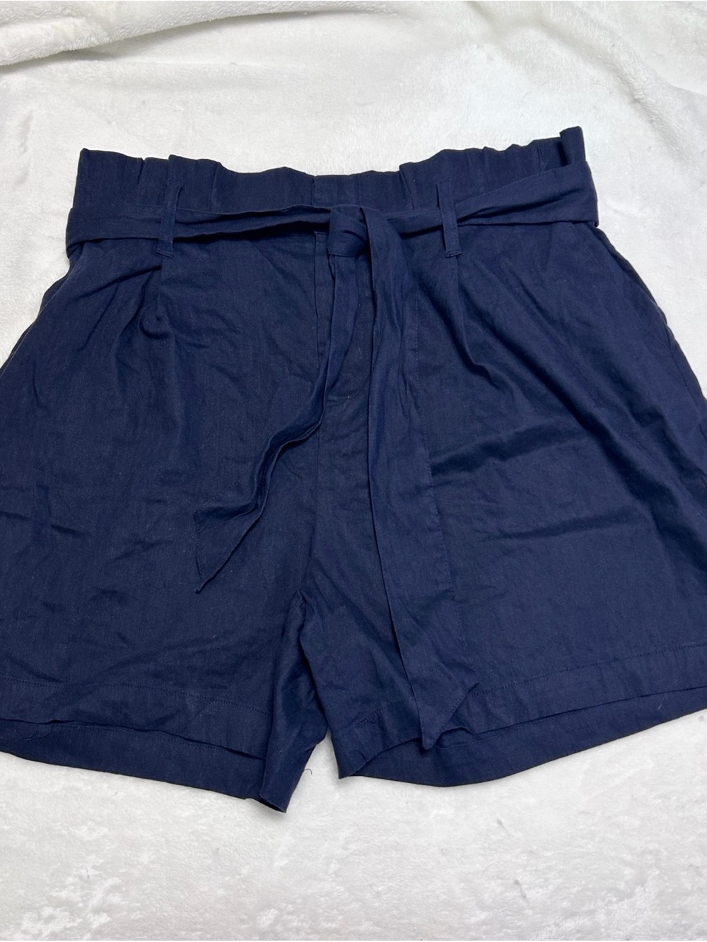 INC International Concepts Linen Blend Tie Waist Navy Blue Shorts Womens XL NWT